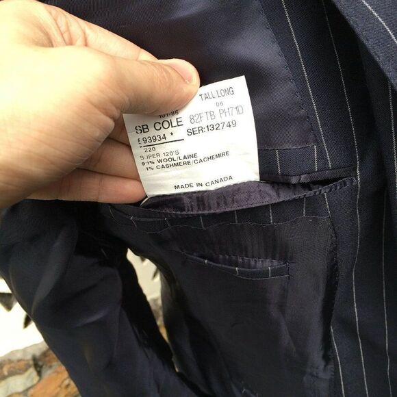 Phineas Cole Men's Sports Coat Navy Blue Striped Wool Cashmere Size 40 L Long - Picture 7 of 9